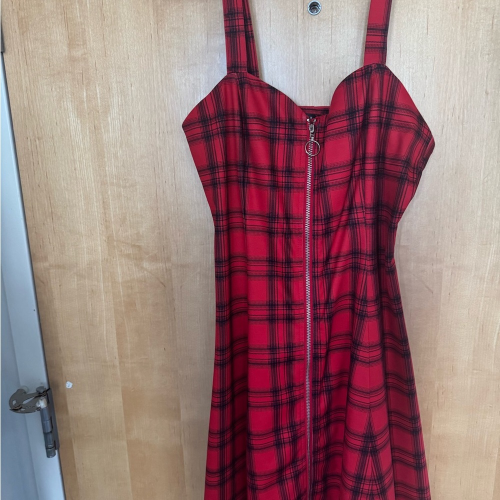 Allegra K Red Checkered Midi Dress